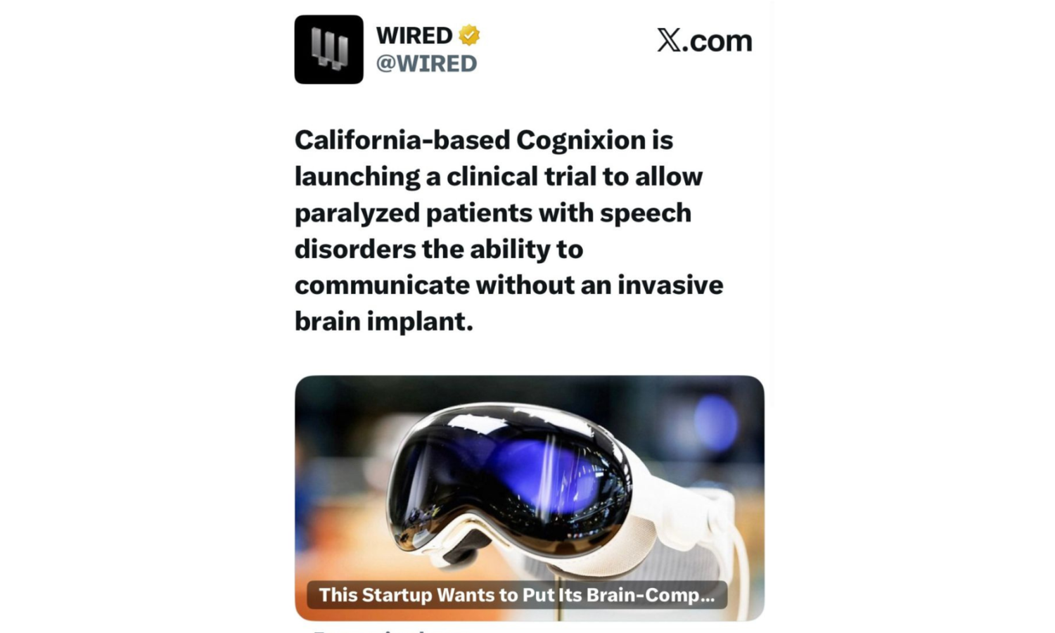 Artwork for Clinical Trial News: Cognixion + Apple Vision Pro