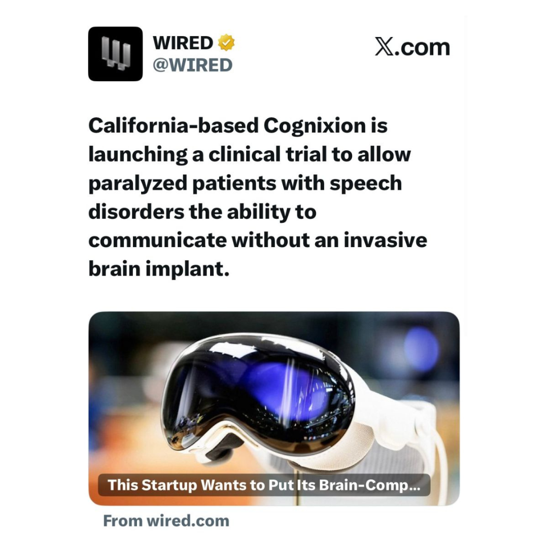 WIRED social post announcing Cognixion’s Apple Vision Pro clinical trial