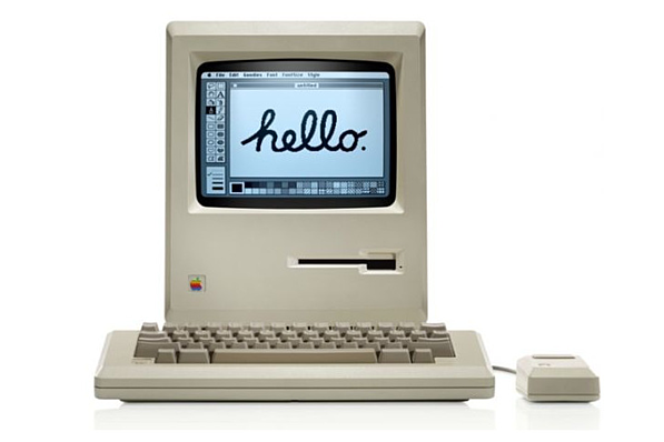 Classic Macintosh computer displaying “hello”