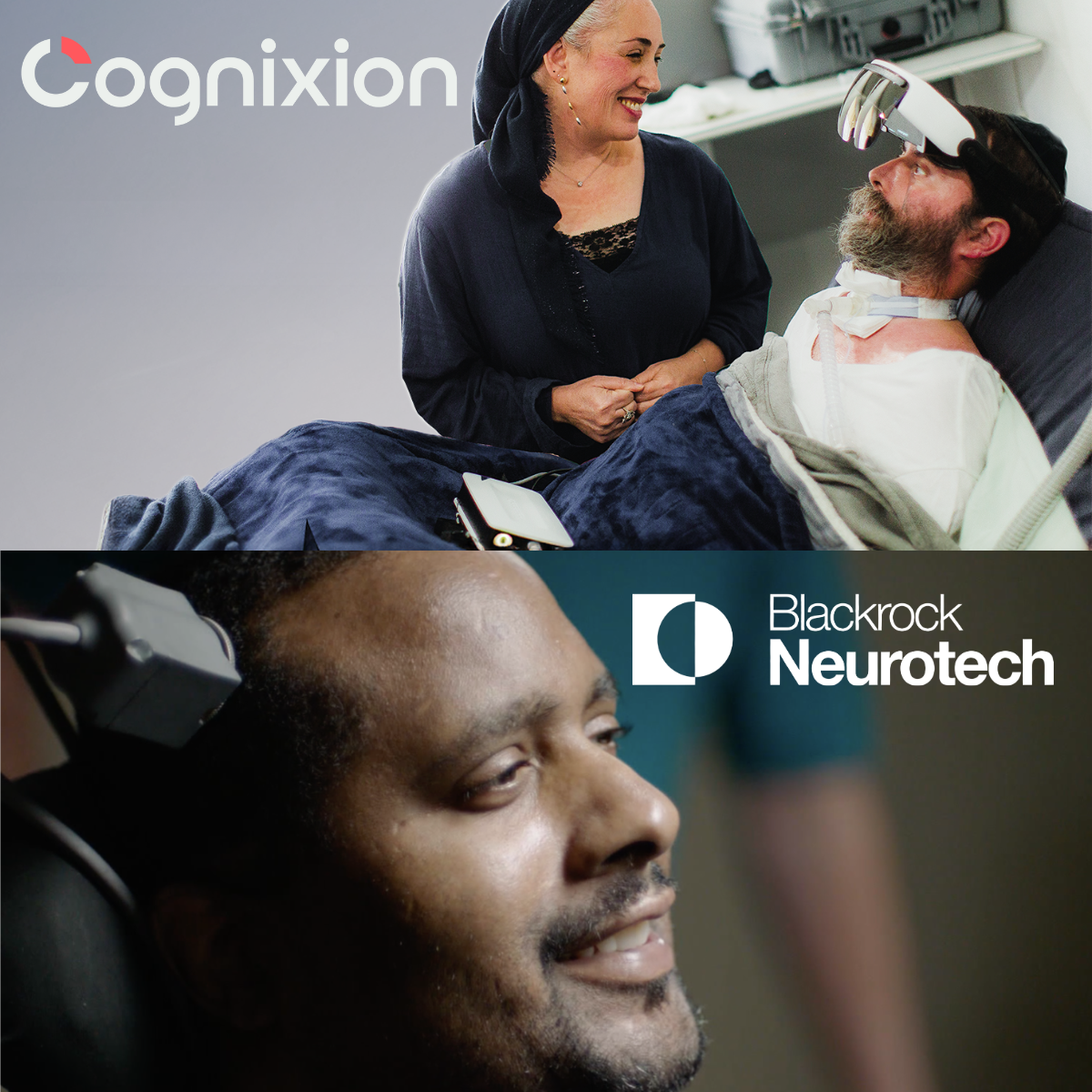 Cognixion and Blackrock Neurotech collaboration graphic with headset users