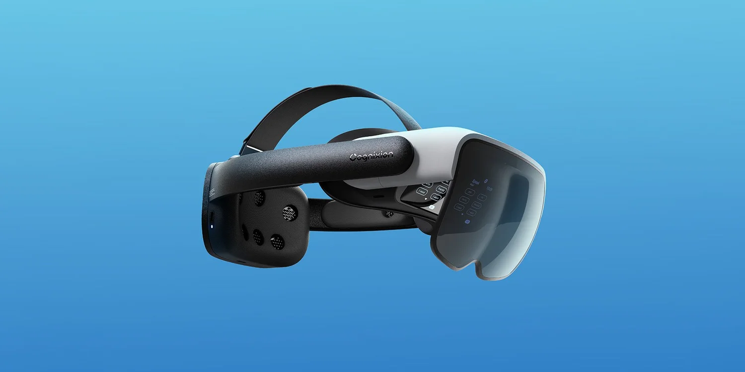Axon-R neural interface headset on a blue background