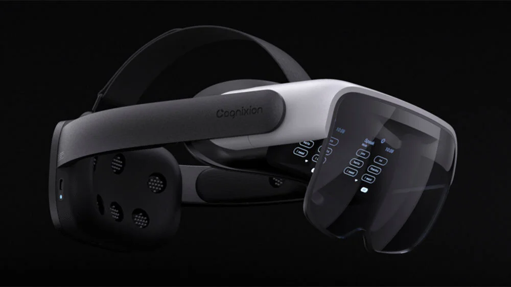 Side view of a black Cognixion ONE headset