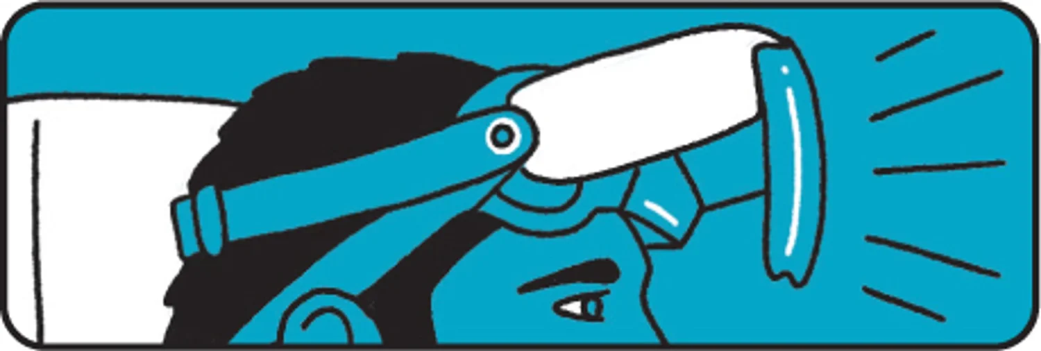 Illustrated person using a head-mounted communication interface
